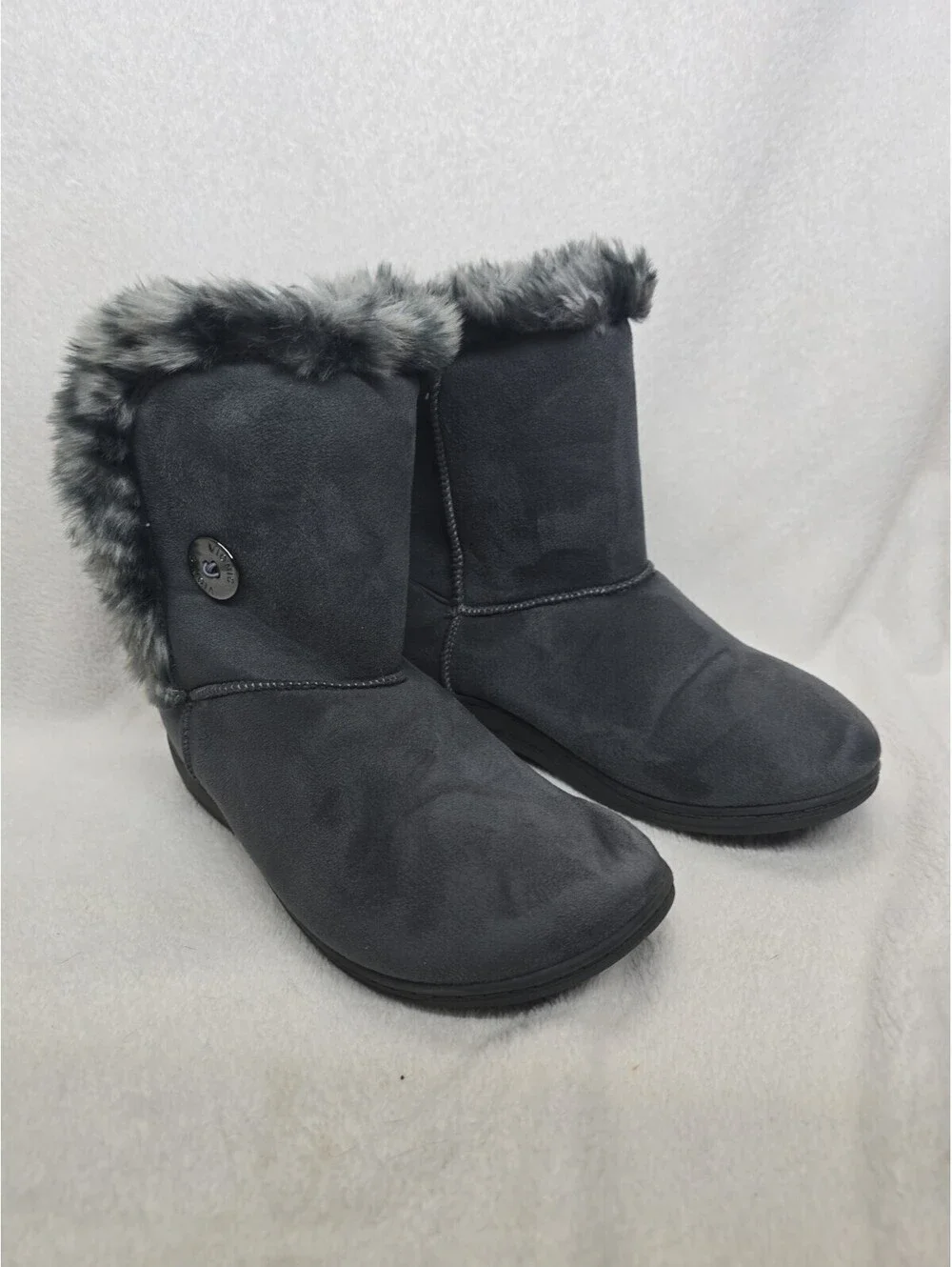 Vionic Fairfax Boots Dark Gray Furry Cozy Women's 7M Slip On NEW $149